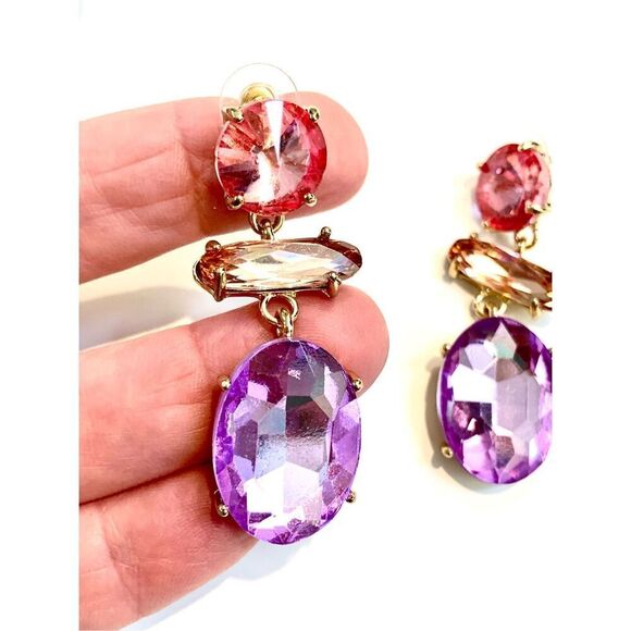 Pastel Colored Crystal Stones Tear Drop Earrings #stunning - Picture 2 of 5